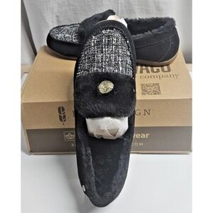 REVITALIGN Women's Birch Tweed Slipper faux‎ fur lined suede Black  10B